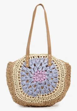 Fioletowo-Beżowa Pleciona Torebka w Stylu Boho Ulofina