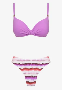 Fioletowo-Różowe Bikini Majtki Figi Ozdobione Nadrukiem i Biustonosz Natinalia