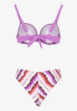 Fioletowo-Różowe Bikini Majtki Figi Ozdobione Nadrukiem i Biustonosz Natinalia