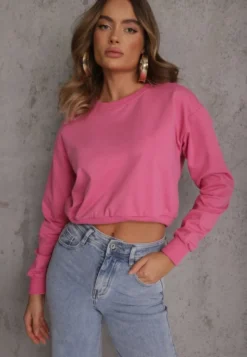 Fuksjowa Bluza z Bawełną ze Ściągaczami przy Rękawach i w Pasie Alberia