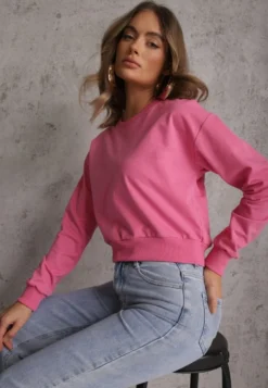 Fuksjowa Bluza z Bawełną ze Ściągaczami przy Rękawach i w Pasie Alberia