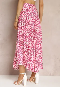 Fuksjowa Plisowana Spódnica Maxi w Fantazyjny Print Maritha