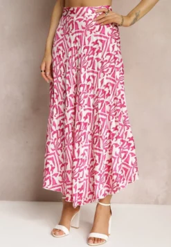 Fuksjowa Plisowana Spódnica Maxi w Fantazyjny Print Maritha