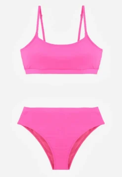 Fuksjowe Bikini Basic z Prążkowanego Materiału i Możliwością Regulacji Ramiączek Fyserola