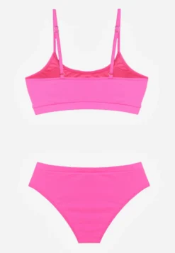 Fuksjowe Bikini Basic z Prążkowanego Materiału i Możliwością Regulacji Ramiączek Fyserola