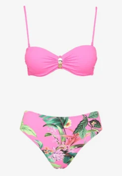 Fuksjowe Bikini Majtki Figi i Biustonosz z Metalicznymi Aplikacjami Natorea