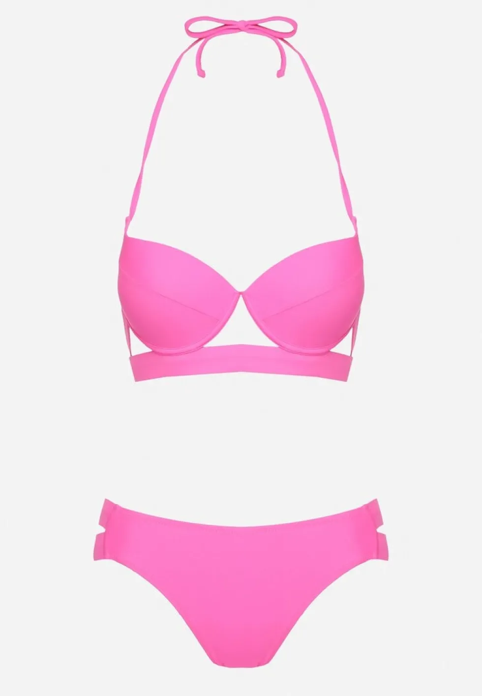 Fuksjowe Bikini Majtki Figi z Wycięciami i Biustonosz z Ozdobnymi Paskami Kinalana
