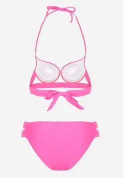 Fuksjowe Bikini Majtki Figi z Wycięciami i Biustonosz z Ozdobnymi Paskami Kinalana