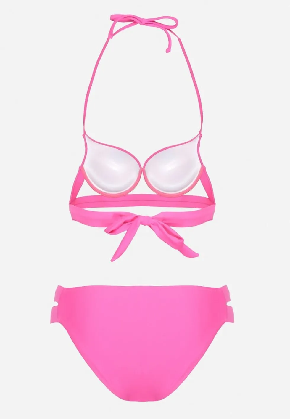 Fuksjowe Bikini Majtki Figi z Wycięciami i Biustonosz z Ozdobnymi Paskami Kinalana