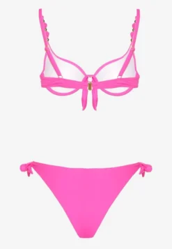Fuksjowe Bikini Majtki i Biustonosz z Wiązaniem Sadeenne