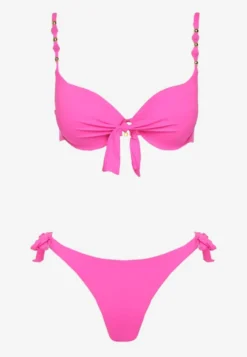 Fuksjowe Bikini Majtki i Biustonosz z Wiązaniem Sadeenne