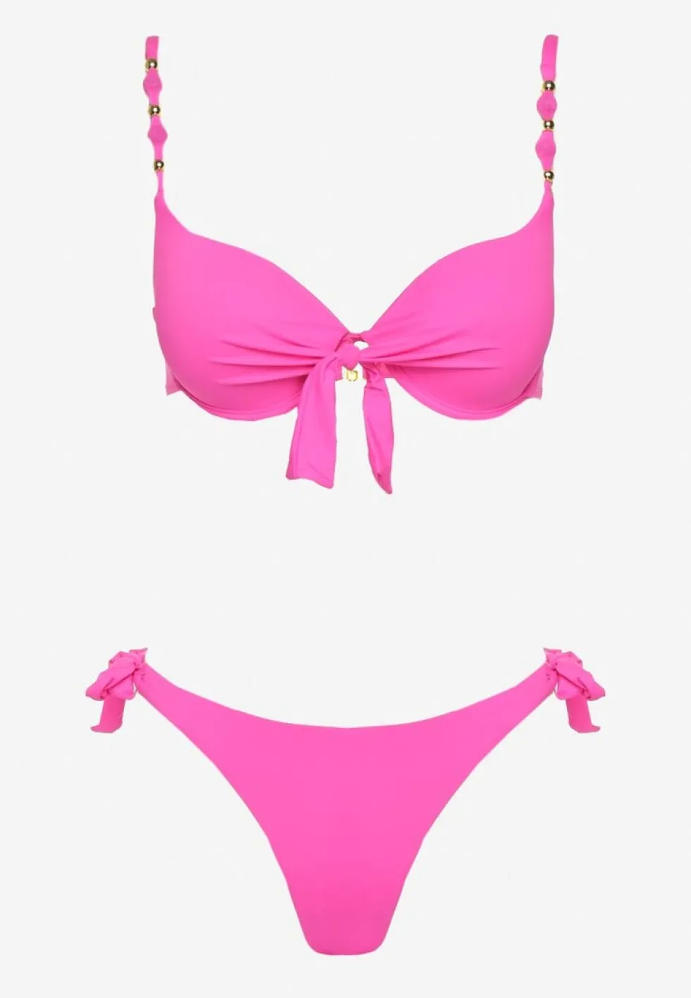 Fuksjowe Bikini Majtki i Biustonosz z Wiązaniem Sadeenne
