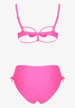 Fuksjowe Bikini Majtki Typu Figi i Biustonosz z Metalicznymi Ozdobami Kinasara