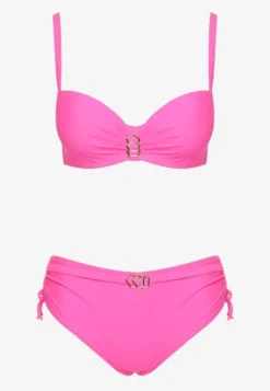 Fuksjowe Bikini Majtki Typu Figi i Biustonosz z Metalicznymi Ozdobami Kinasara