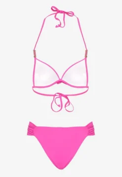Fuksjowe Bikini Wiązany Biustonosz Push Up i Majtki Typu Figi Mirisenia