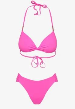 Fuksjowe Bikini Wiązany Biustonosz Push Up i Majtki Typu Figi Mirisenia