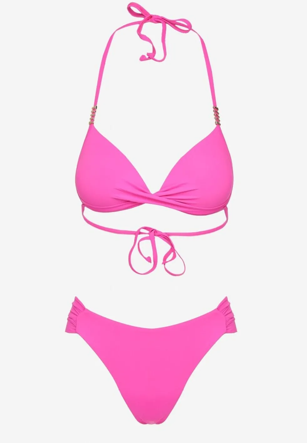Fuksjowe Bikini Wiązany Biustonosz Push Up i Majtki Typu Figi Mirisenia