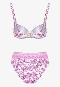 Fuksjowe Bikini Zdobione Ornamentalnym Printem Biustonosz i Figi Mirulea