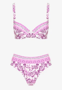 Fuksjowe Bikini Zdobione Ornamentalnym Printem Biustonosz i Figi Mirulea