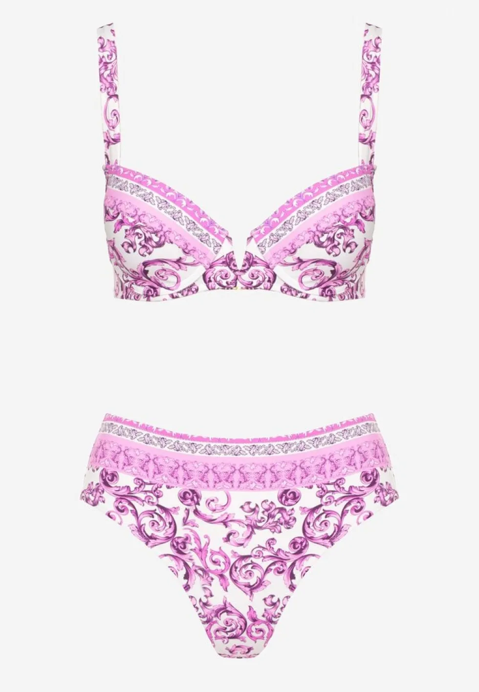 Fuksjowe Bikini Zdobione Ornamentalnym Printem Biustonosz i Figi Mirulea