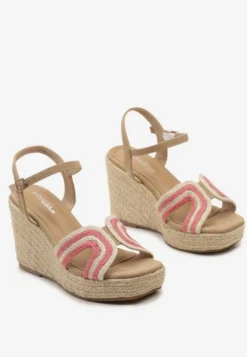 Fuksjowe Casualowe Sandały na Koturnie w Stylu Boho Comarae