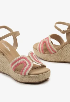 Fuksjowe Casualowe Sandały na Koturnie w Stylu Boho Comarae