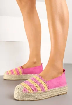 Fuksjowe Espadryle na Platformie Ozdobione Plecionką w Stylu Boho Lelisse