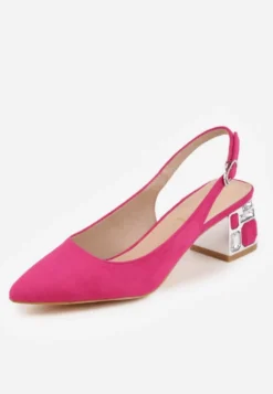Fuksjowe Sandały Vices na Ozdobnym Słupku Typu Slingback ze Skórzaną Wkładką Eraliora