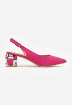 Fuksjowe Sandały Vices na Ozdobnym Słupku Typu Slingback ze Skórzaną Wkładką Eraliora
