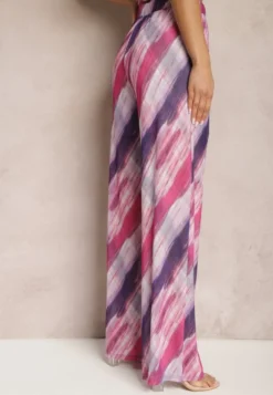 Fuksjowe Siateczkowe Spodnie Szerokie High Waist Mandiore