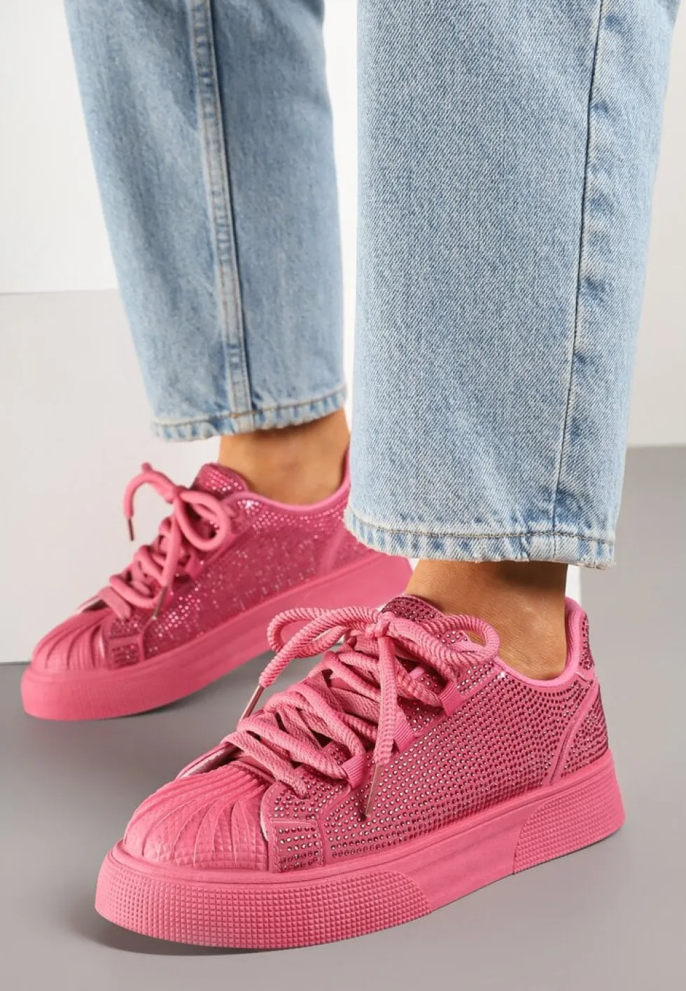 Fuksjowe Sneakersy na Grubej Podeszwie z Cyrkoniami Lisariana