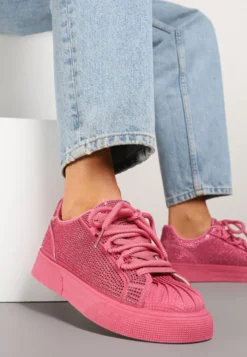 Fuksjowe Sneakersy na Grubej Podeszwie z Cyrkoniami Lisariana