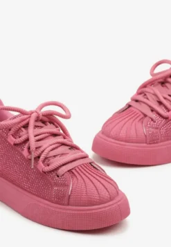 Fuksjowe Sneakersy na Grubej Podeszwie z Cyrkoniami Lisariana