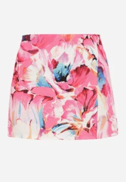 Fuksjowe Spódnico-Szorty High Waist w Kwiaty Delliena