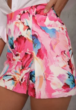 Fuksjowe Spódnico-Szorty High Waist w Kwiaty Delliena