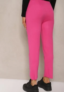 Fuksjowe Spodnie z Bawełną High Waist Ozdobione Sznurkiem Venaline
