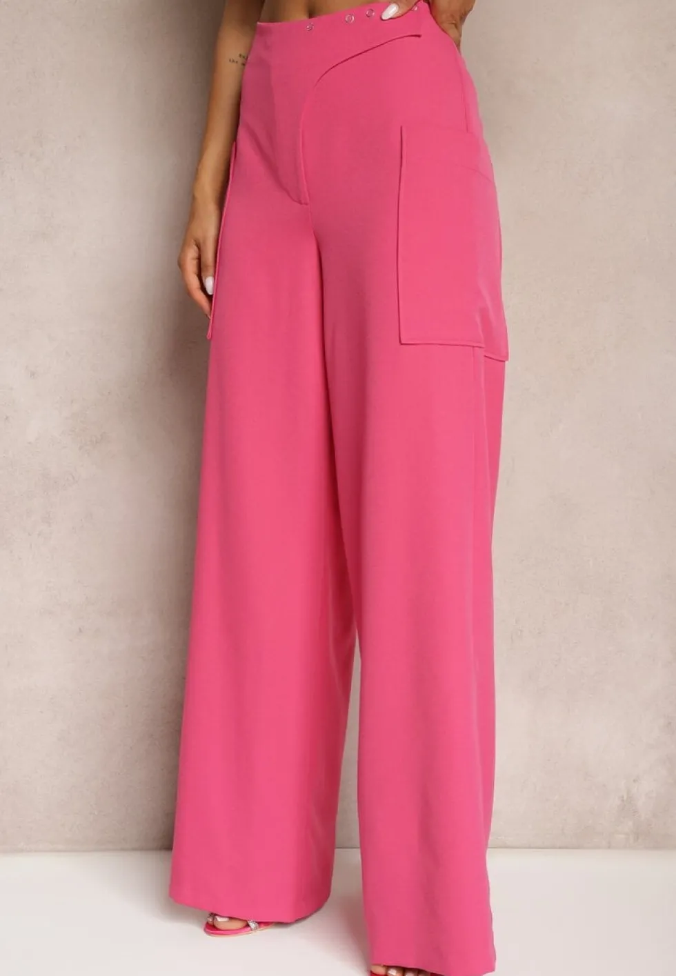 Fuksjowe Spodnie z Szerokimi Nogawkami High Waist Nestajoan