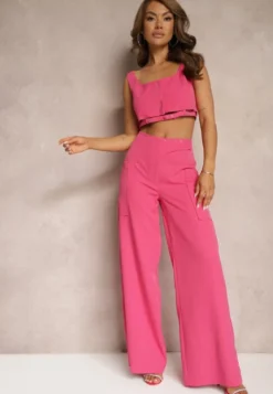 Fuksjowe Spodnie z Szerokimi Nogawkami High Waist Nestajoan
