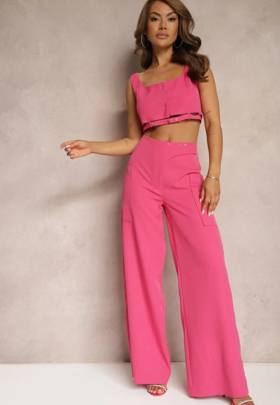 Fuksjowe Spodnie z Szerokimi Nogawkami High Waist Nestajoan