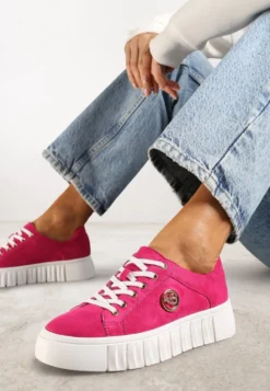 Fuksjowe Sznurowane Sneakersy Vices na Platformie z Tłoczeniem i Metaliczną Aplikacją Lavfedi