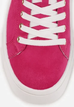 Fuksjowe Sznurowane Sneakersy Vices na Platformie z Tłoczeniem i Metaliczną Aplikacją Lavfedi