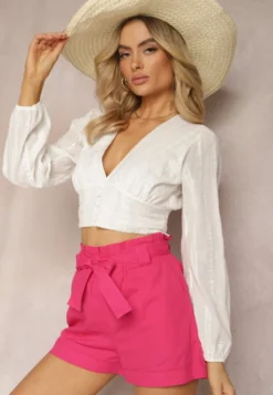 Fuksjowe Szorty High Waist Wiązane w Pasie Gilalilena