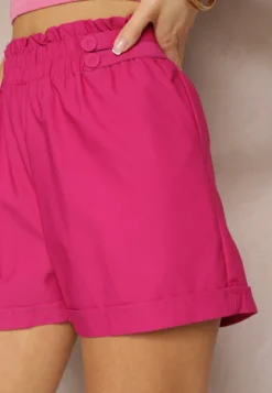 Fuksjowe Szorty High Waist z Gumką w Pasie Kerpia