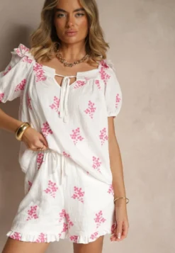 Fuksjowe Szorty z Wiskozą High Waist w Kwiaty Nilvella