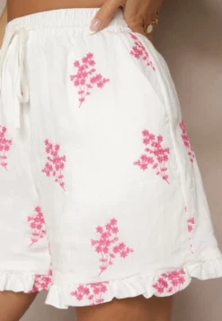 Fuksjowe Szorty z Wiskozą High Waist w Kwiaty Nilvella