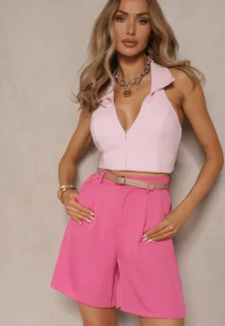 Fuksjowe Szorty z Wiskozą w Eleganckim Stylu z Paskiem Relemira