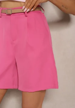 Fuksjowe Szorty z Wiskozą w Eleganckim Stylu z Paskiem Relemira