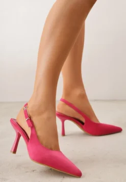 Fuksjowe Szpilki Slingback VICES z Imitacji Zamszu z Prostokątną Klamerką Natuma