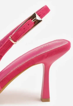 Fuksjowe Szpilki Slingback VICES z Imitacji Zamszu z Prostokątną Klamerką Natuma