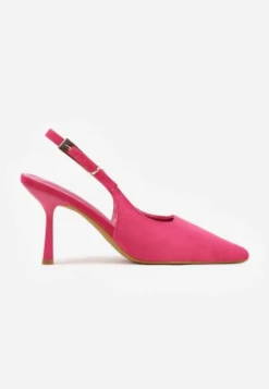 Fuksjowe Szpilki Slingback VICES z Imitacji Zamszu z Prostokątną Klamerką Natuma